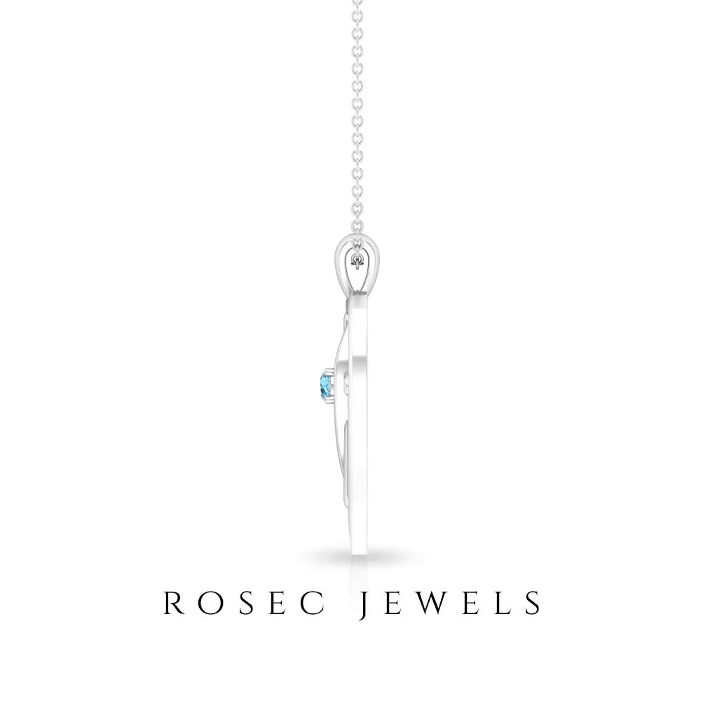 0.25 CT Aquamarine Cross Heart Pendant Necklace in Prong Setting