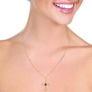 0.57 Carat 14K Solid Yellow Gold Faith Pink Topaz Diamond Necklace