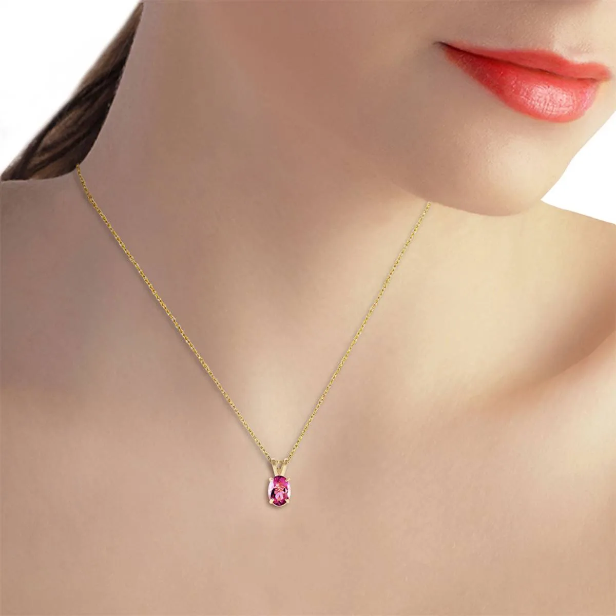 0.85 Carat 14K Solid Yellow Gold Heart Asks Mind Pink Topaz Necklace
