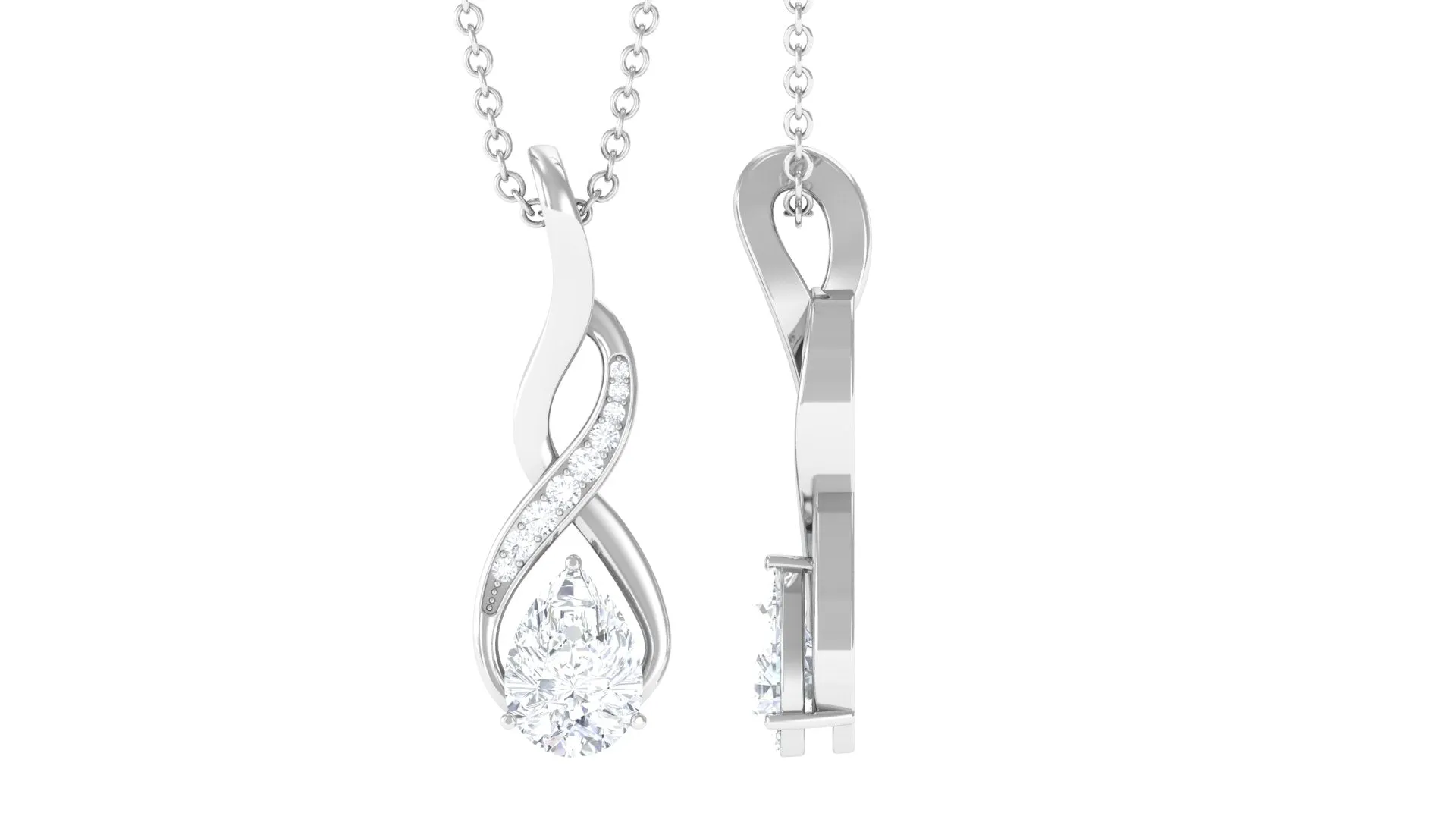 1 CT Pear Cut Cubic Zirconia Infinity Pendant Necklace in Prong Setting