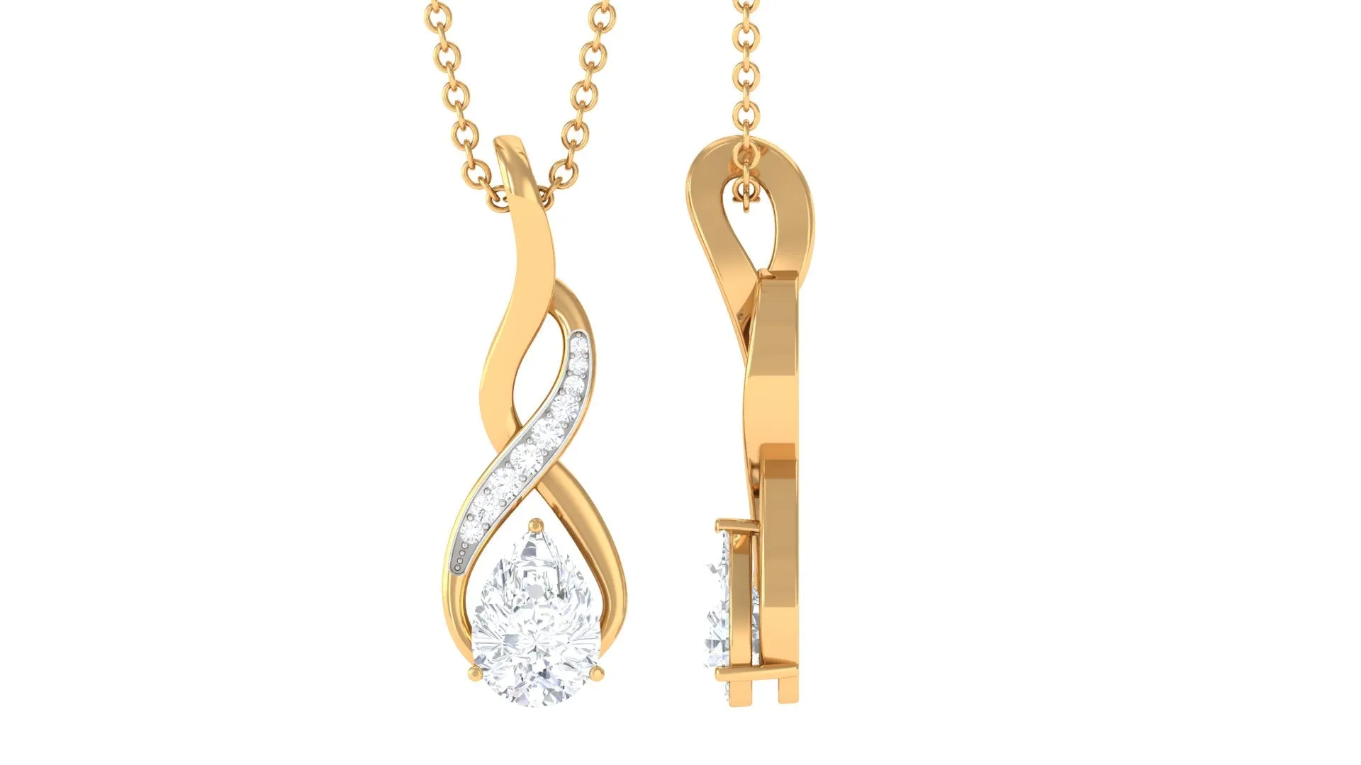 1 CT Pear Cut Cubic Zirconia Infinity Pendant Necklace in Prong Setting