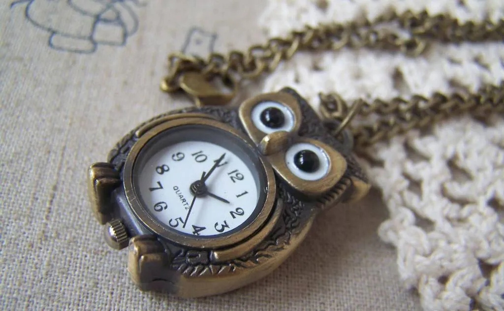 1 PC Antique Bronze Owl Design Pocket Watch  A4608