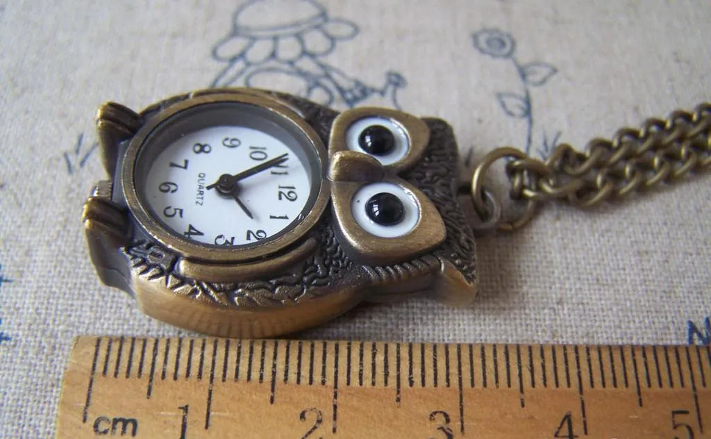 1 PC Antique Bronze Owl Design Pocket Watch  A4608