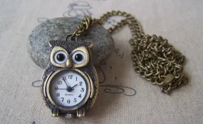 1 PC Antique Bronze Owl Design Pocket Watch  A4608