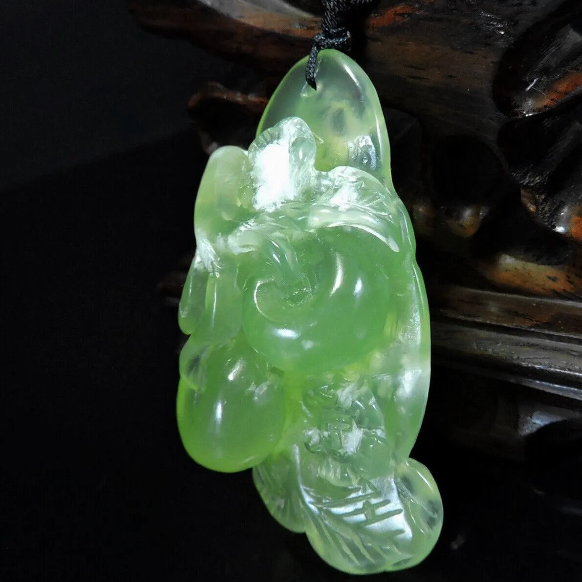 100% Natural Hand-Carved Jade Pendant Jadeite Necklace Apple Tree