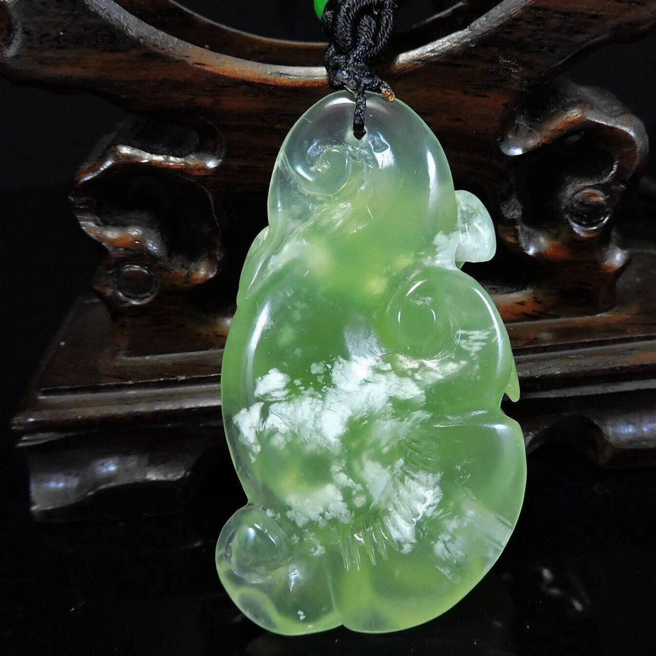 100% Natural Hand-Carved Jade Pendant Jadeite Necklace Apple Tree
