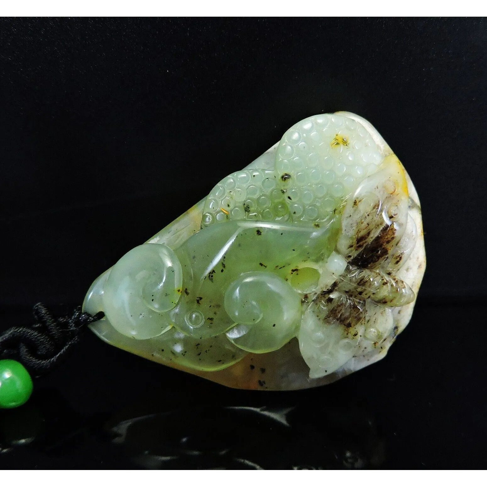 100% Natural Hand-Carved Jade Pendant Jadeite Necklace Butterfly & Ruyi