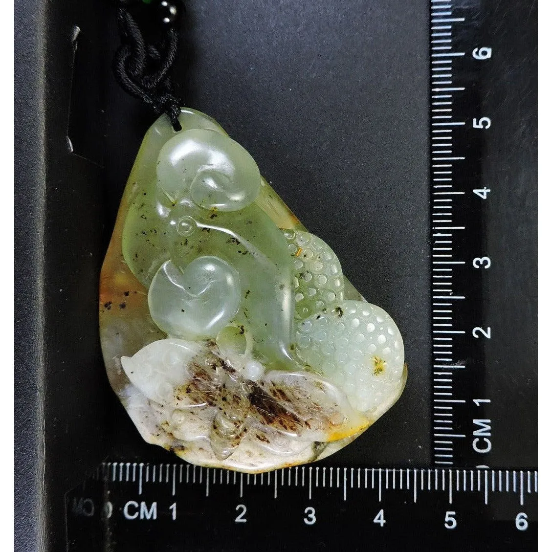 100% Natural Hand-Carved Jade Pendant Jadeite Necklace Butterfly & Ruyi