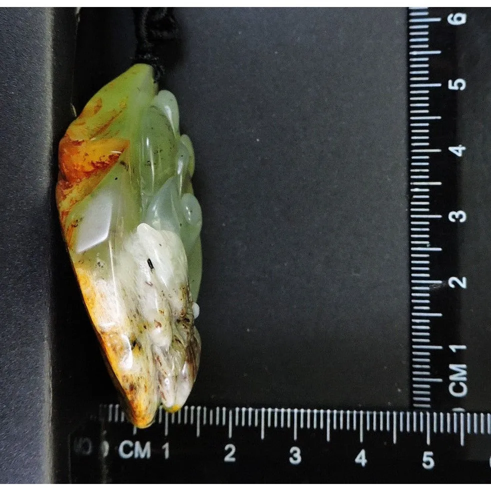 100% Natural Hand-Carved Jade Pendant Jadeite Necklace Butterfly & Ruyi