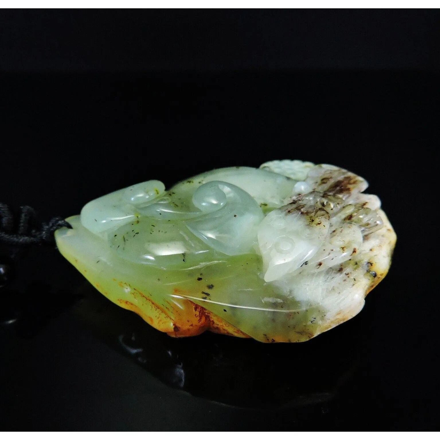 100% Natural Hand-Carved Jade Pendant Jadeite Necklace Butterfly & Ruyi