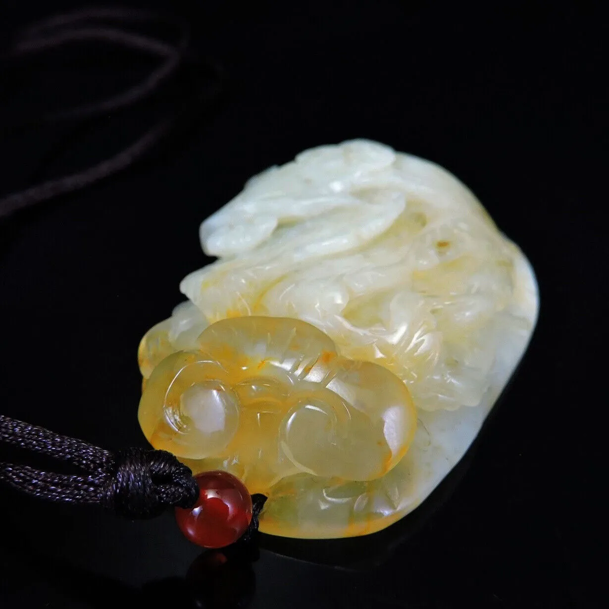 100% Natural Hand-carved Jade Pendant Jadeite Necklace Phoenix & Ruyi