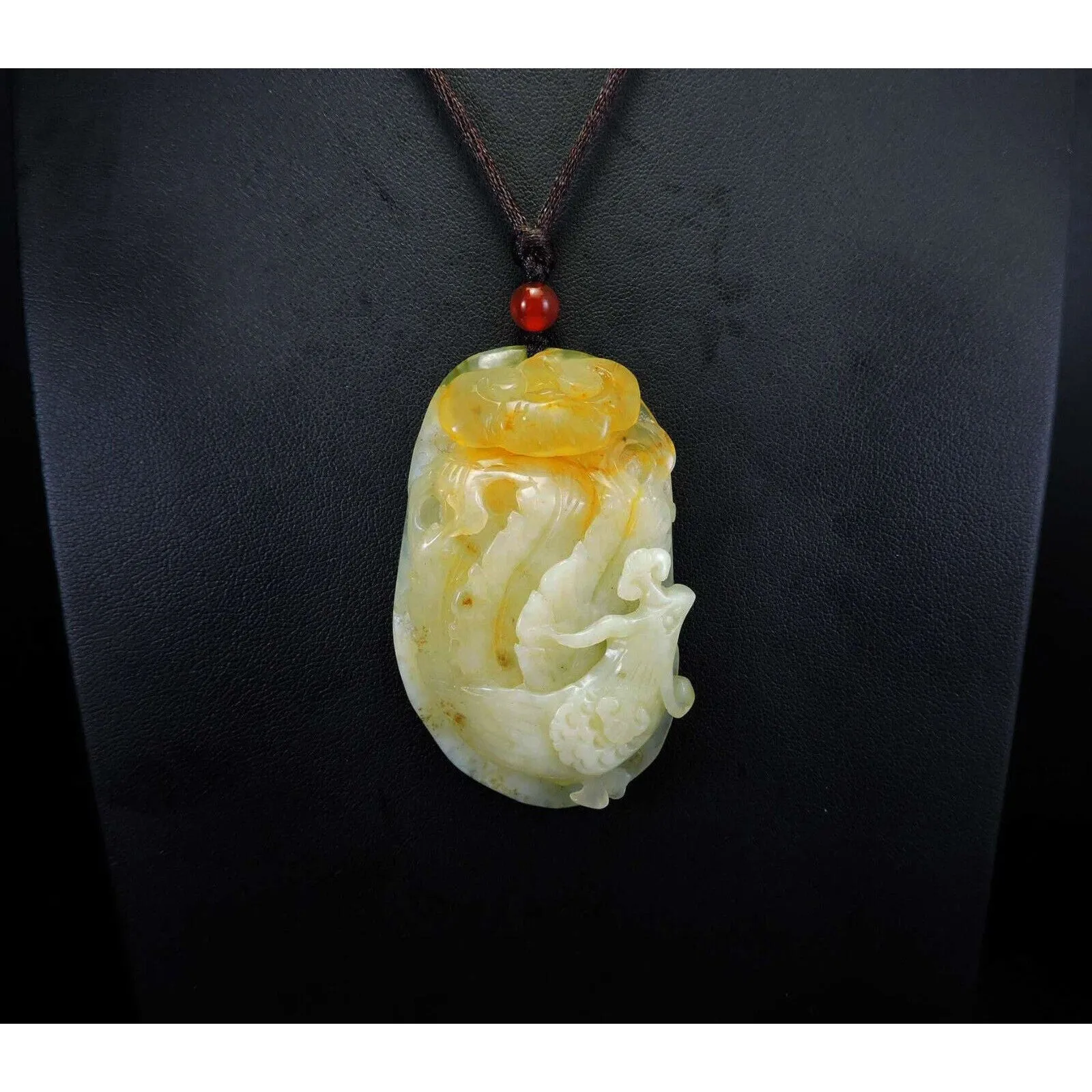 100% Natural Hand-carved Jade Pendant Jadeite Necklace Phoenix & Ruyi
