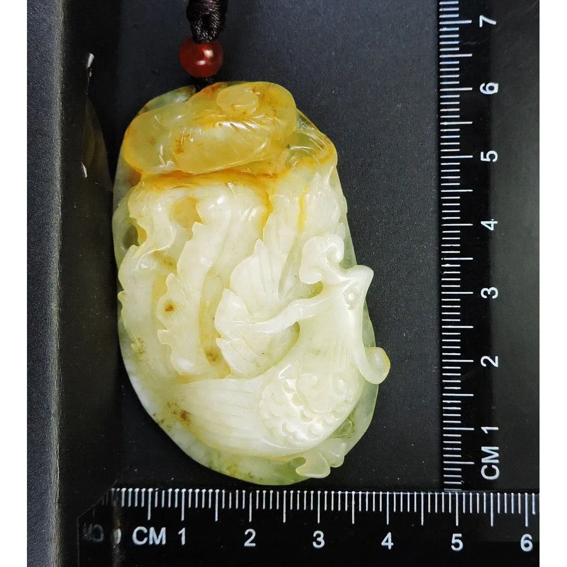 100% Natural Hand-carved Jade Pendant Jadeite Necklace Phoenix & Ruyi