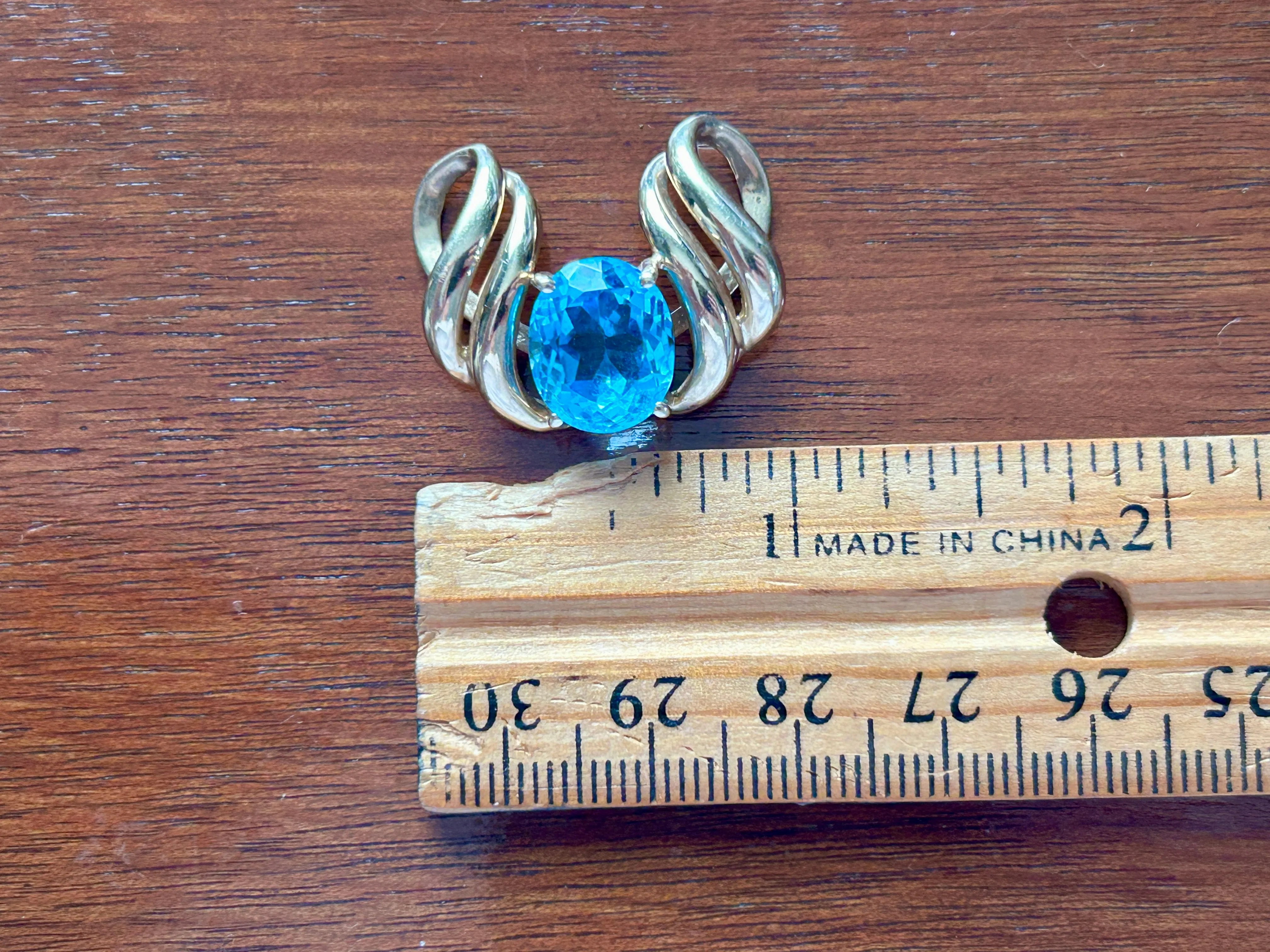 10k Yellow Gold Large Faceted Blue Topaz Slide Omega Necklace Pendant