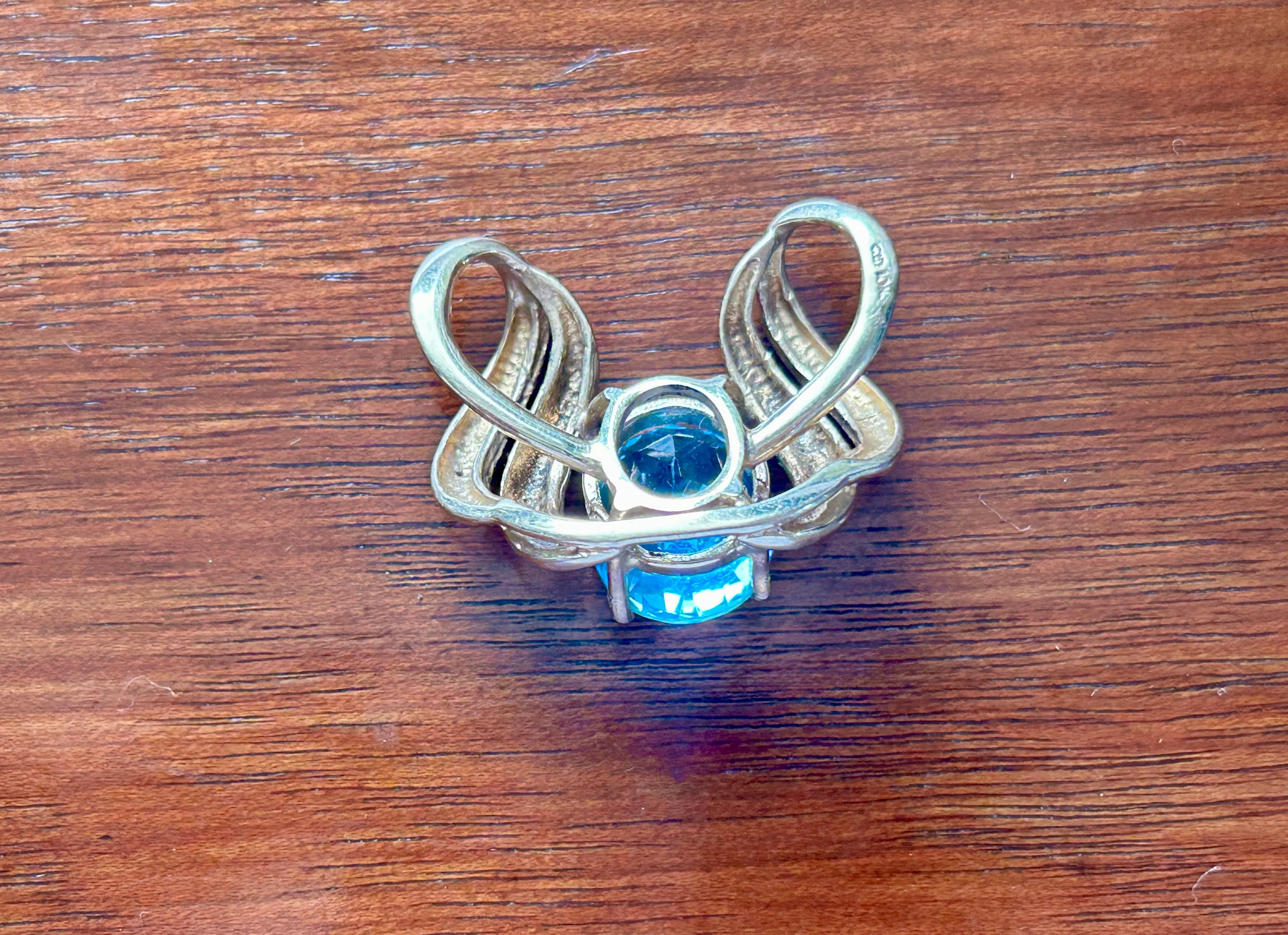 10k Yellow Gold Large Faceted Blue Topaz Slide Omega Necklace Pendant