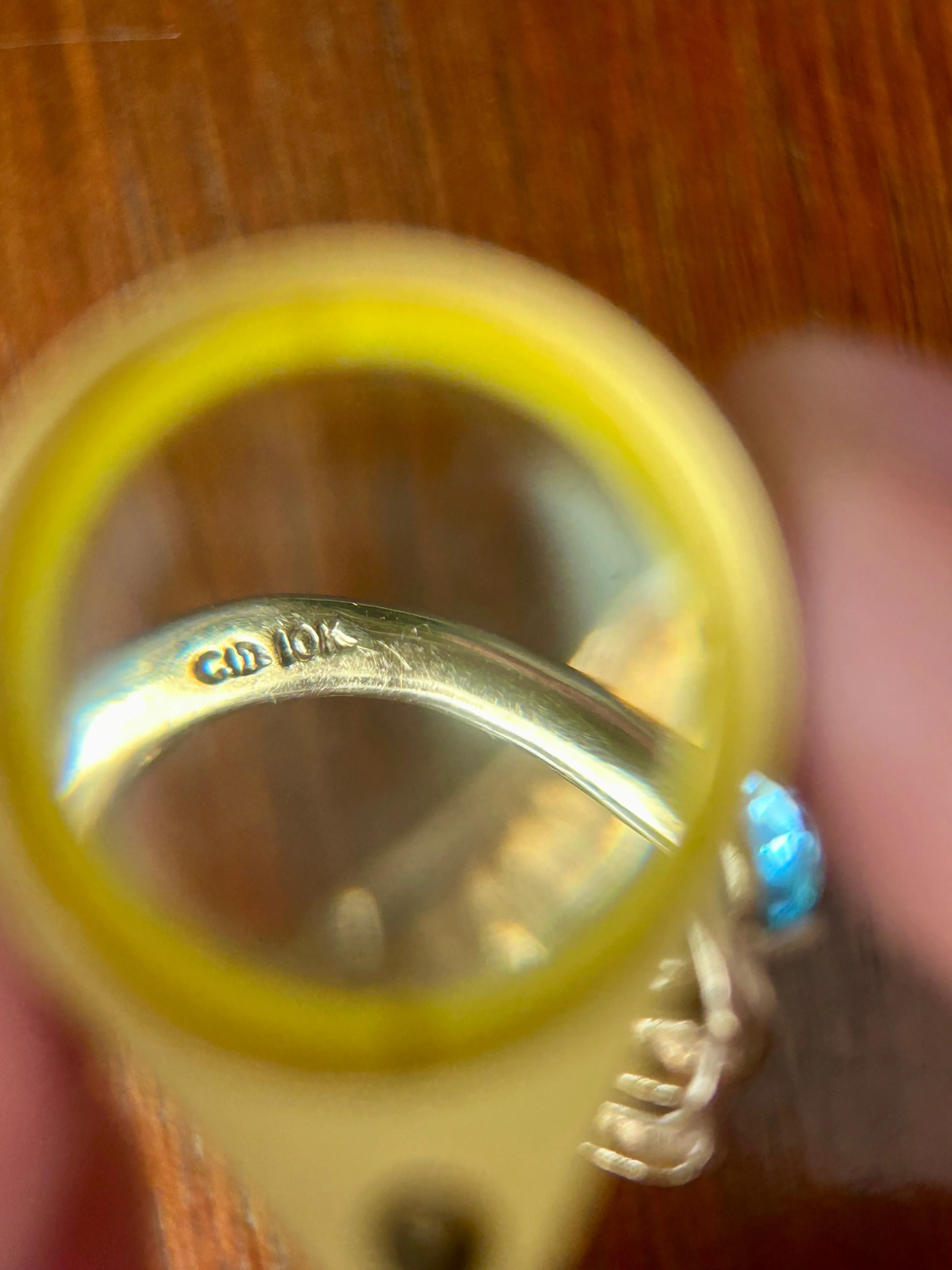 10k Yellow Gold Large Faceted Blue Topaz Slide Omega Necklace Pendant