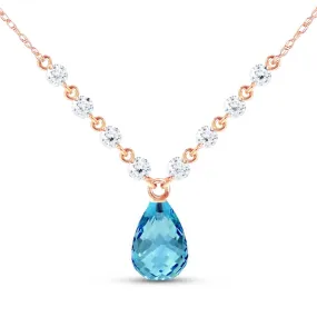11.3 Carat 14K Solid Rose Gold Dearly Beloved Blue Topaz Diamond Necklace