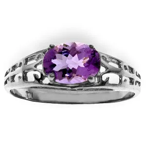 1.15 Carat 14K Solid White Gold Filigree Ring Natural Purple Amethyst