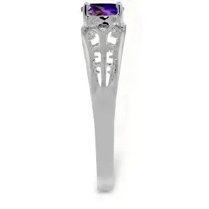 1.15 Carat 14K Solid White Gold Filigree Ring Natural Purple Amethyst