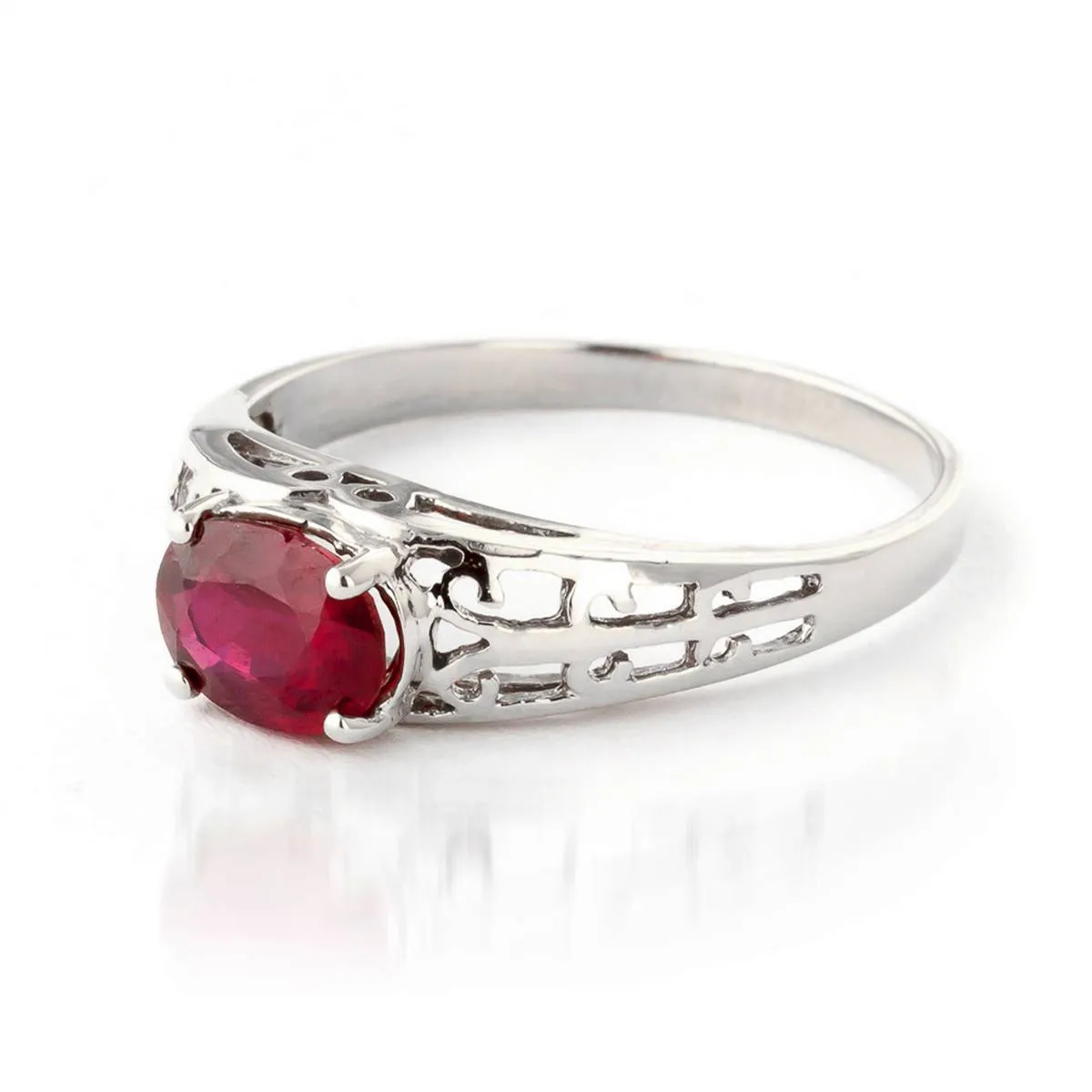 1.15 Carat 14K Solid White Gold Filigree Ring Natural Ruby