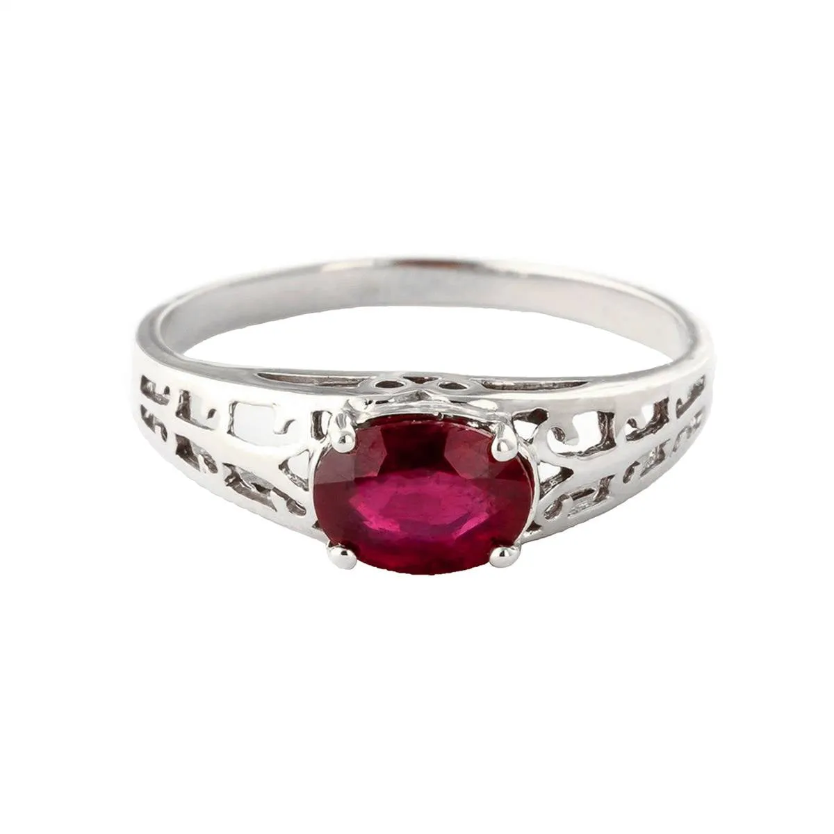 1.15 Carat 14K Solid White Gold Filigree Ring Natural Ruby