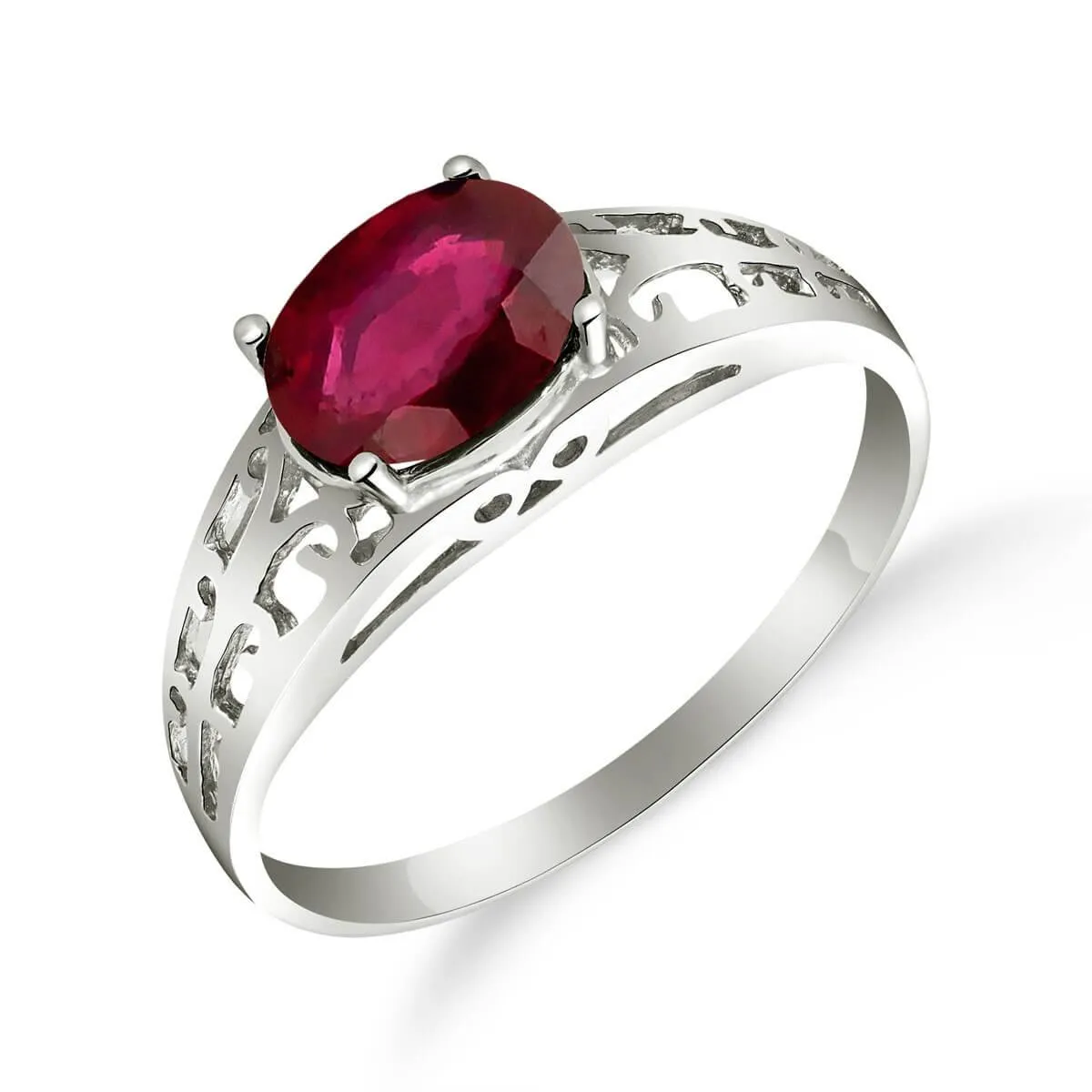 1.15 Carat 14K Solid White Gold Filigree Ring Natural Ruby