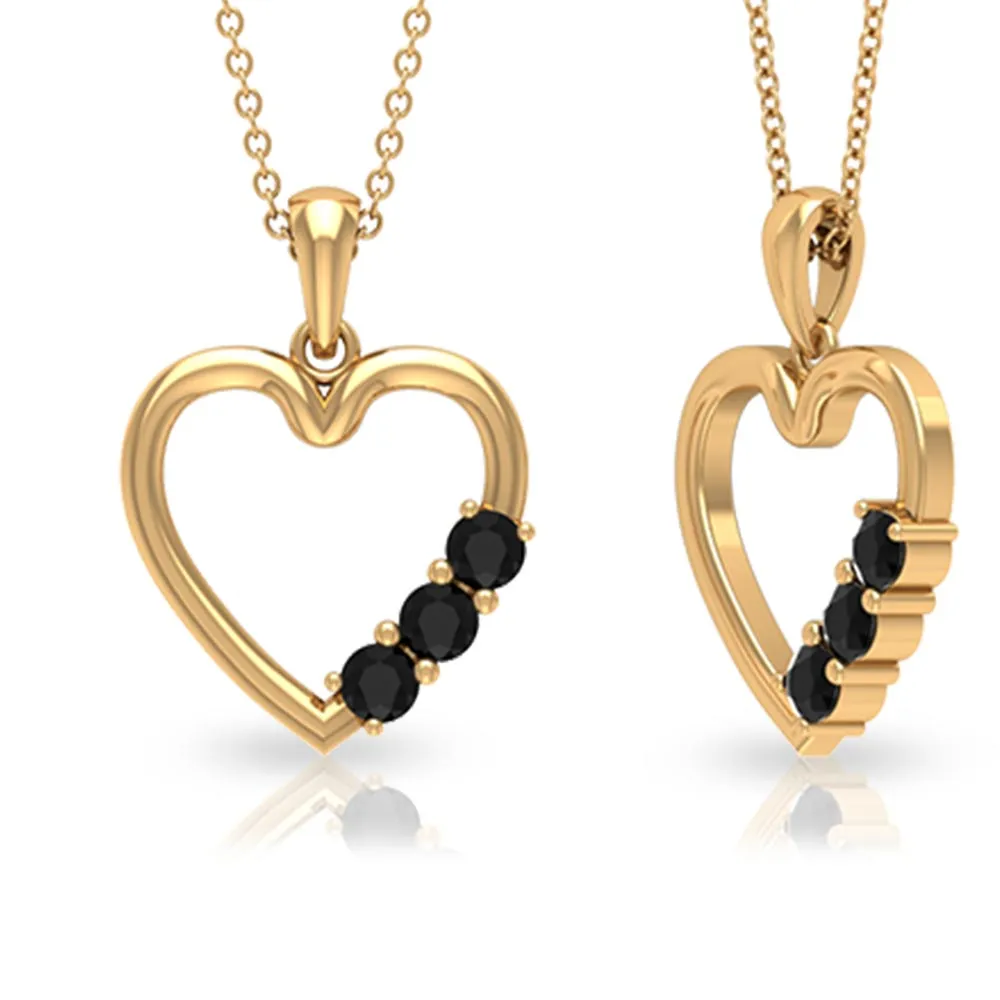 1/2 CT Simple Black Diamond and Gold Heart Pendant Necklace