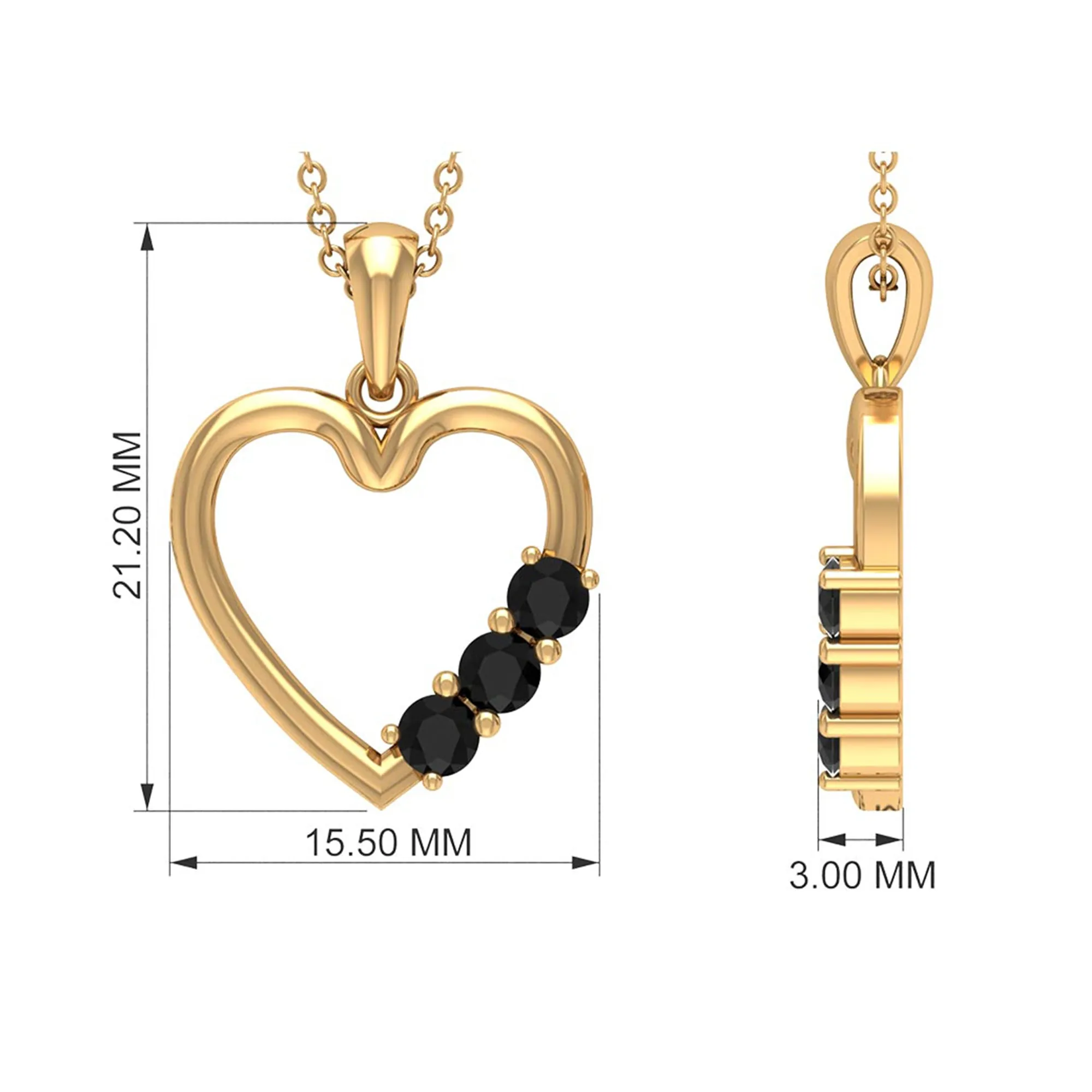 1/2 CT Simple Black Diamond and Gold Heart Pendant Necklace