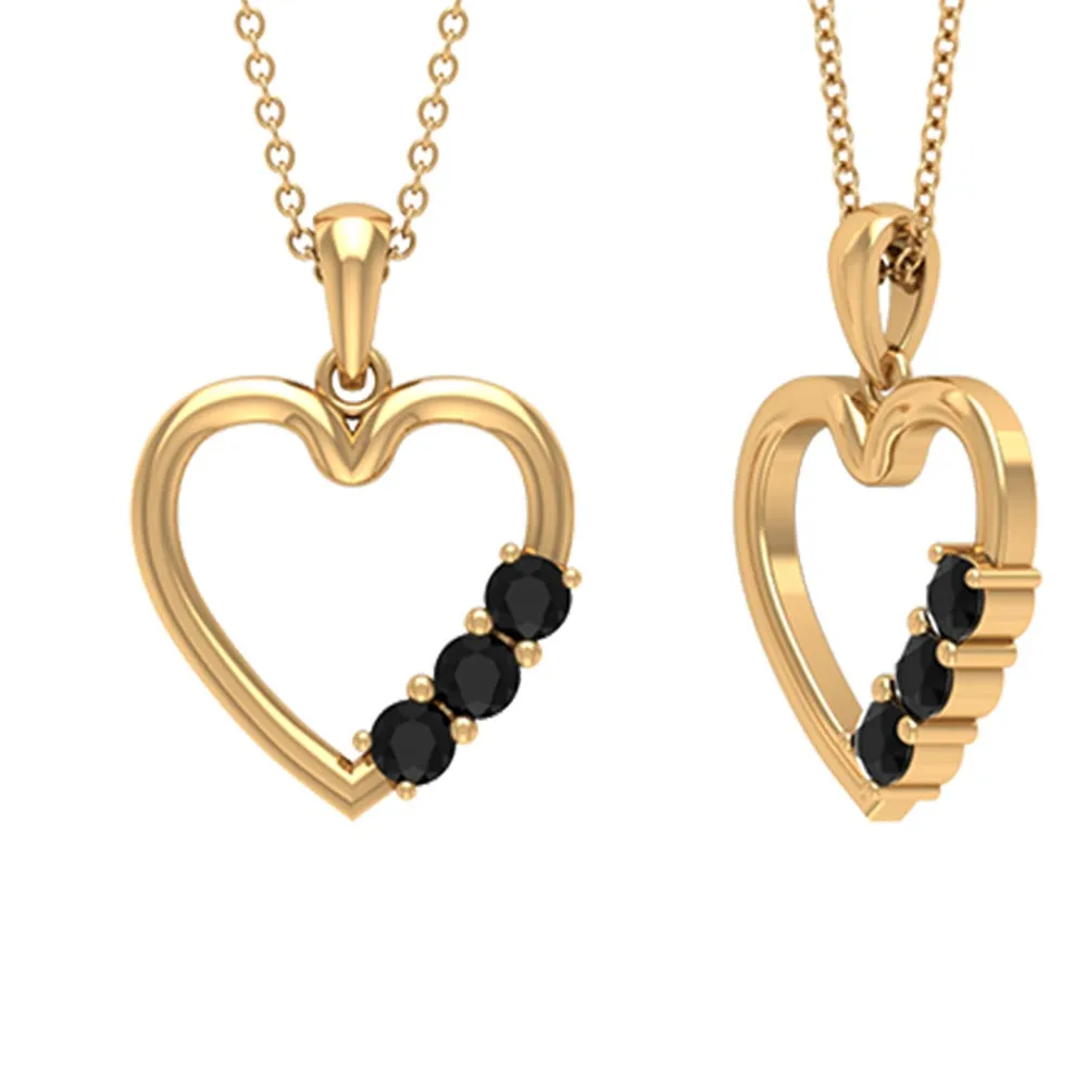 1/2 CT Simple Black Diamond and Gold Heart Pendant Necklace