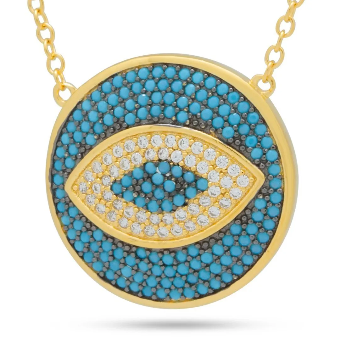 14K Gold .925 Sterling Silver Turquoise Evil Eye Necklace