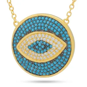 14K Gold .925 Sterling Silver Turquoise Evil Eye Necklace