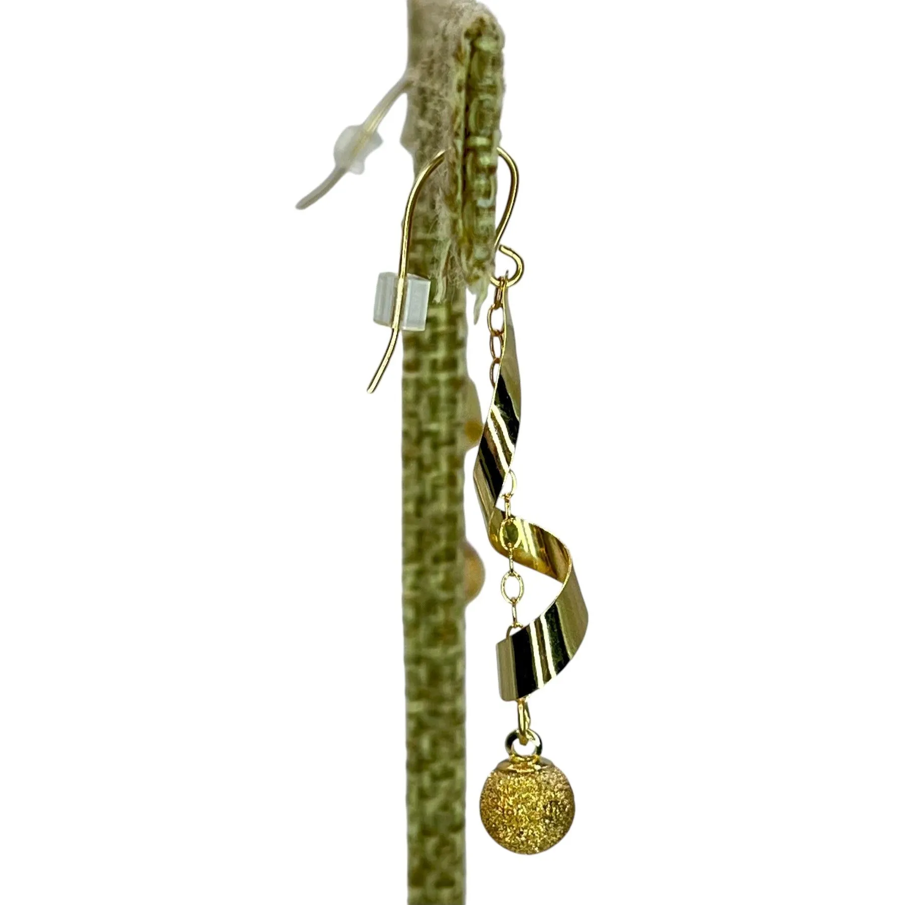 14K Gold Spinning Spiral Tassel Ball Dangle Drop Earrings Geometric Formal