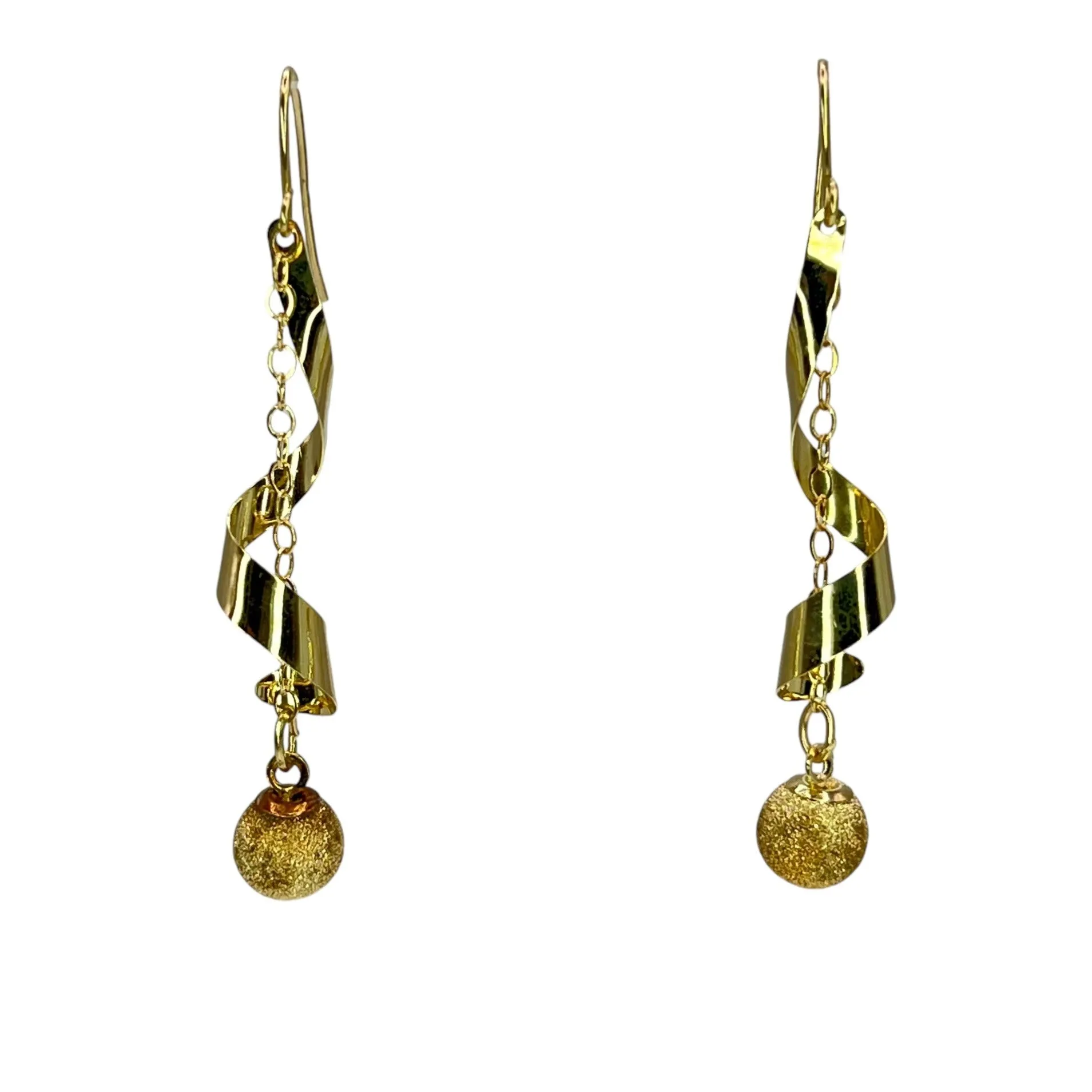 14K Gold Spinning Spiral Tassel Ball Dangle Drop Earrings Geometric Formal