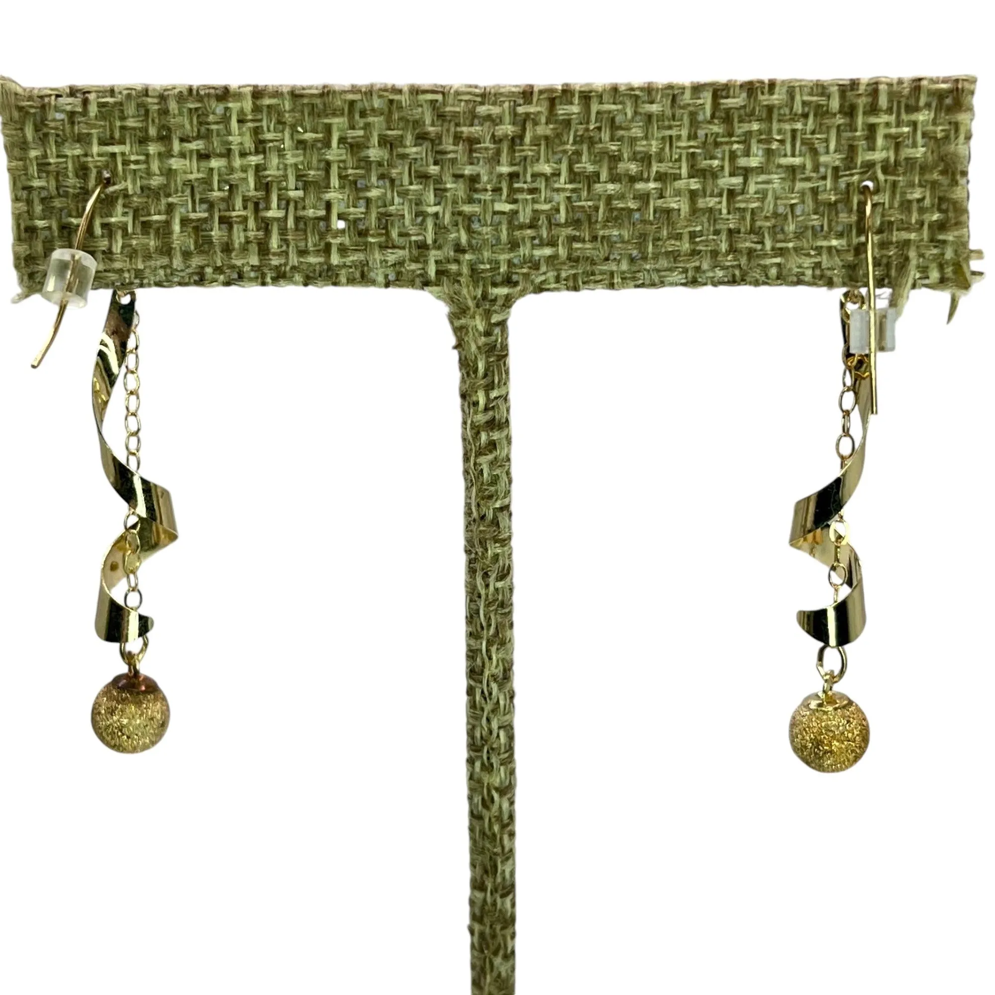 14K Gold Spinning Spiral Tassel Ball Dangle Drop Earrings Geometric Formal
