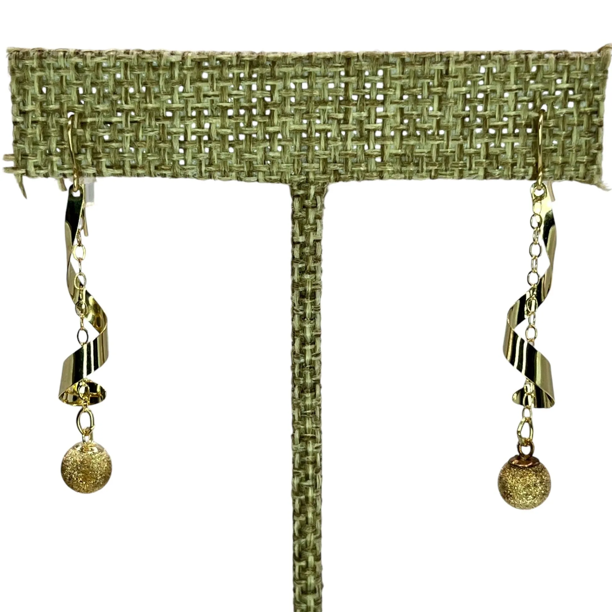 14K Gold Spinning Spiral Tassel Ball Dangle Drop Earrings Geometric Formal
