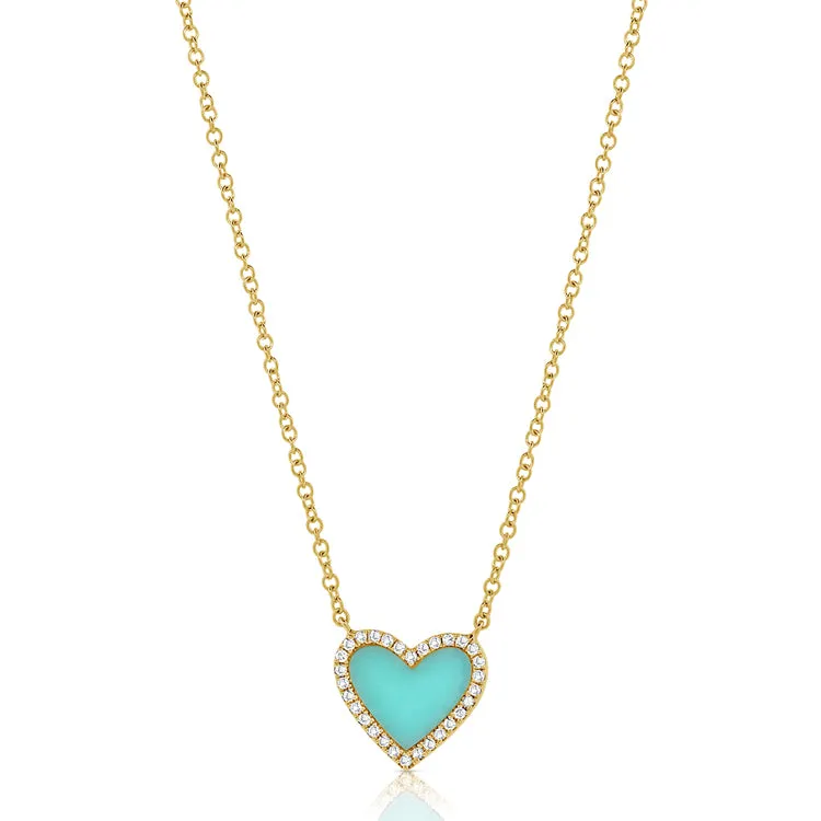 14K Gold Turquoise & Diamond Heart Pendant