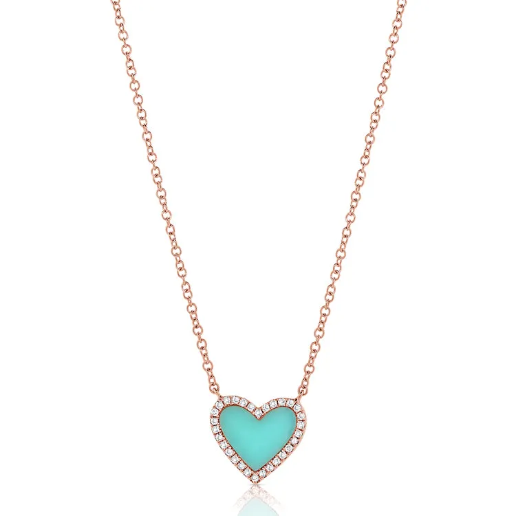 14K Gold Turquoise & Diamond Heart Pendant