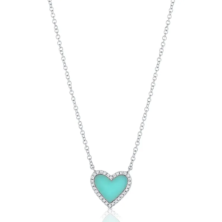 14K Gold Turquoise & Diamond Heart Pendant