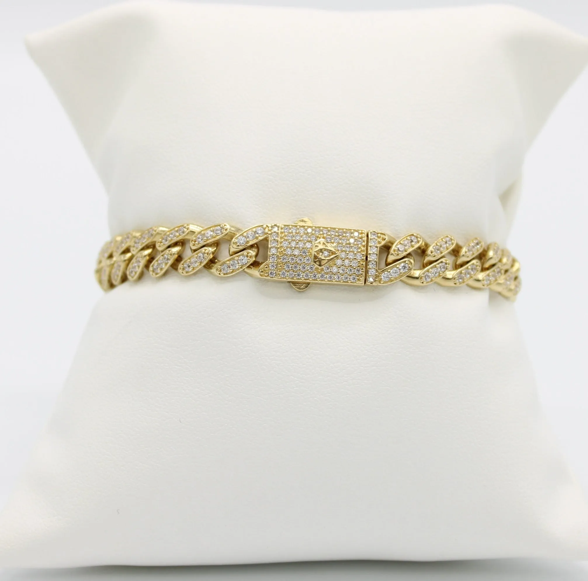 14K Hollow Milano Bracelet Full Cz Yellow Gold // 8.6mm - 8.5 in //