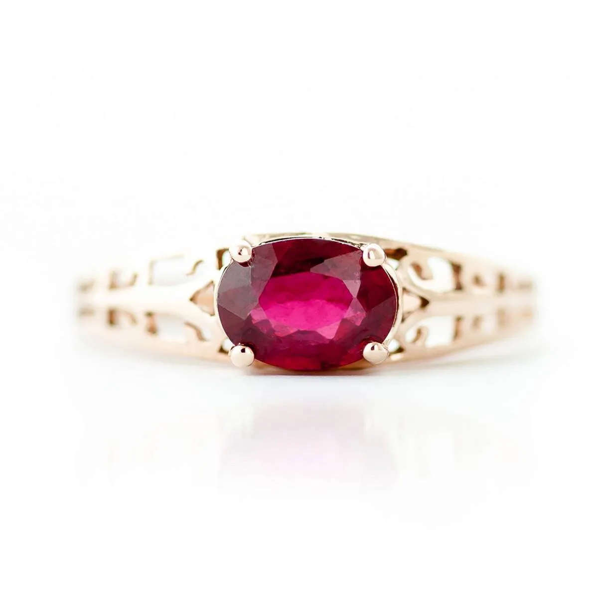 14K Solid Rose Gold Filigree Ring w/ Natural Ruby