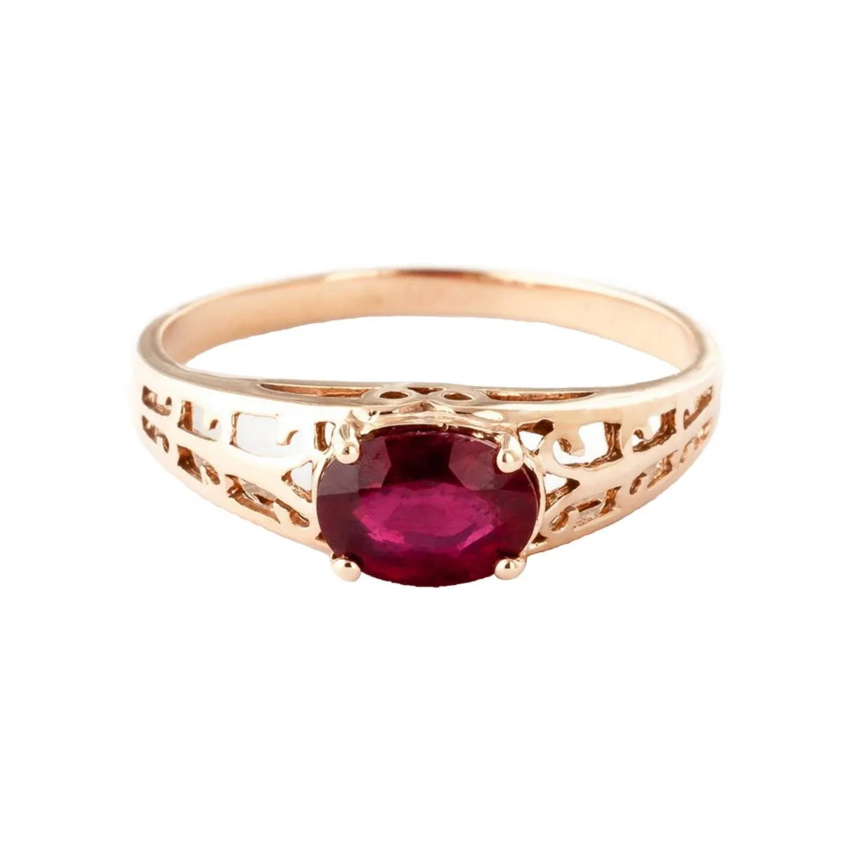 14K Solid Rose Gold Filigree Ring w/ Natural Ruby