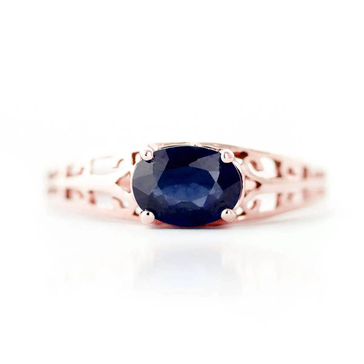 14K Solid Rose Gold Filigree Ring w/ Natural Sapphire