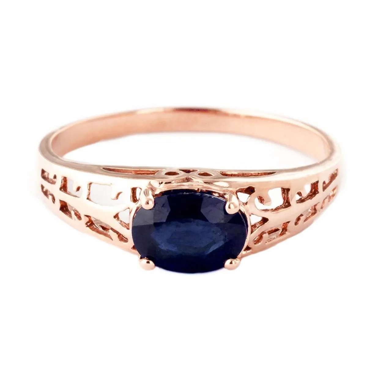 14K Solid Rose Gold Filigree Ring w/ Natural Sapphire