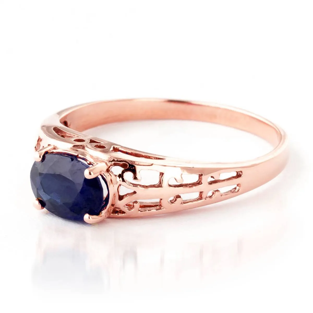 14K Solid Rose Gold Filigree Ring w/ Natural Sapphire