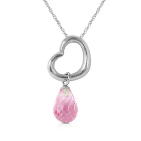 14K Solid White Gold Heart Necklace w/ Dangling Natural Pink Topaz