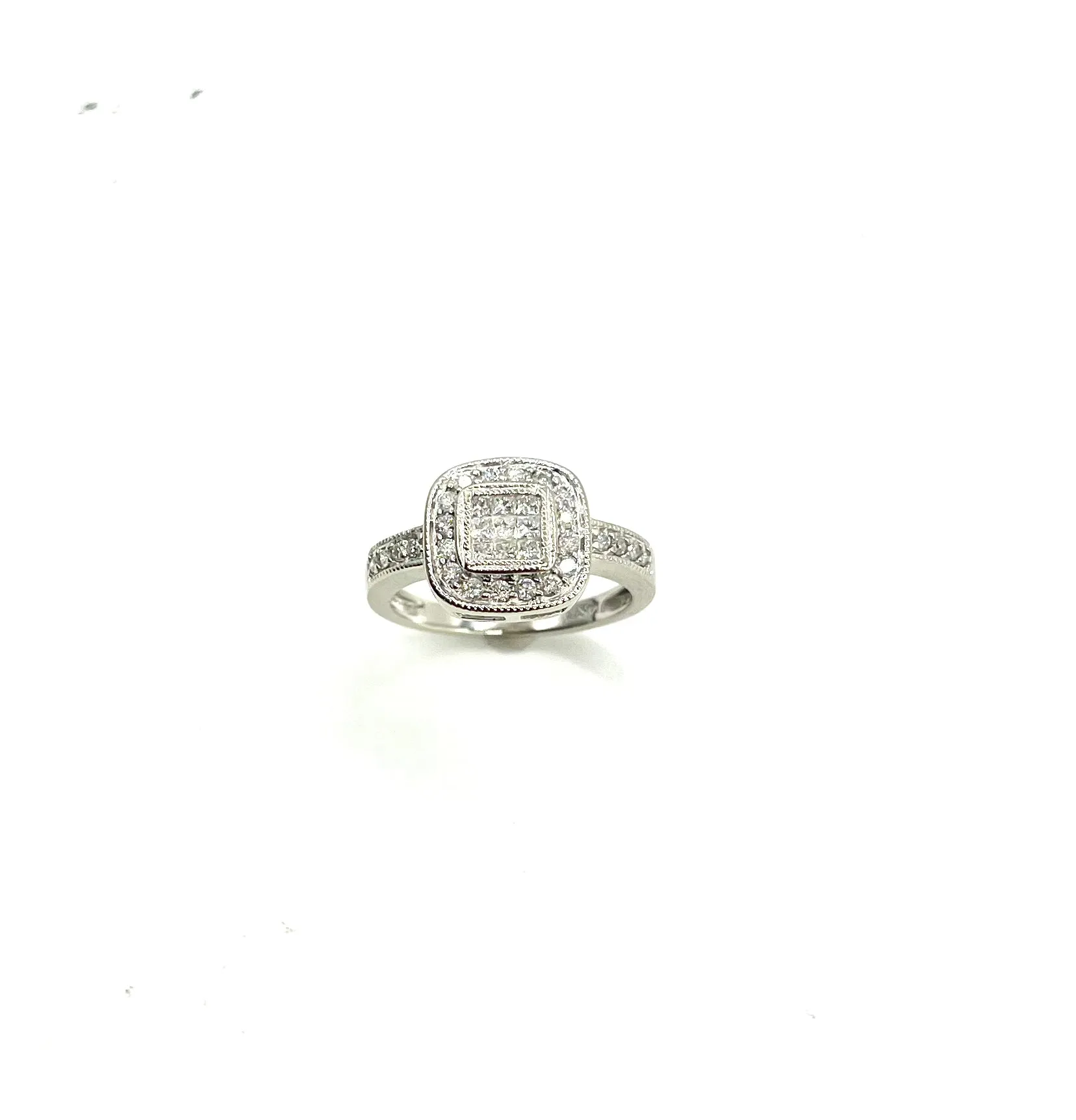 14k White Gold 3/4ctw Invisible Set Halo Ring