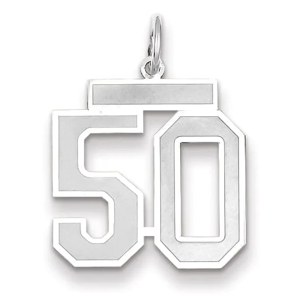 14k White Gold Satin Brush Finish Medium Size Number 50 Charm Pendant