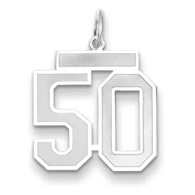 14k White Gold Satin Brush Finish Medium Size Number 50 Charm Pendant