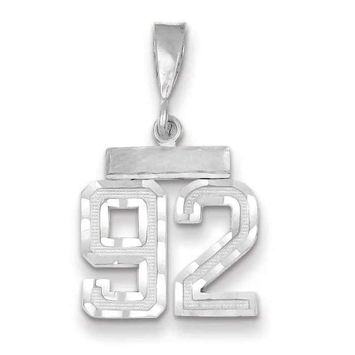 14k White Gold Small Size Diamond Cut Texture Finish Number 92 Charm Pendant