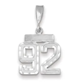 14k White Gold Small Size Diamond Cut Texture Finish Number 92 Charm Pendant